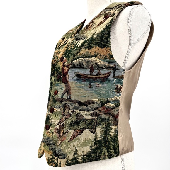 90s VTG-USA FI Fishing & Hunting Bird-Dog Tapestry Vest - Picture 3 of 16
